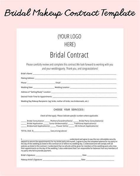 printable bridal makeup contract.